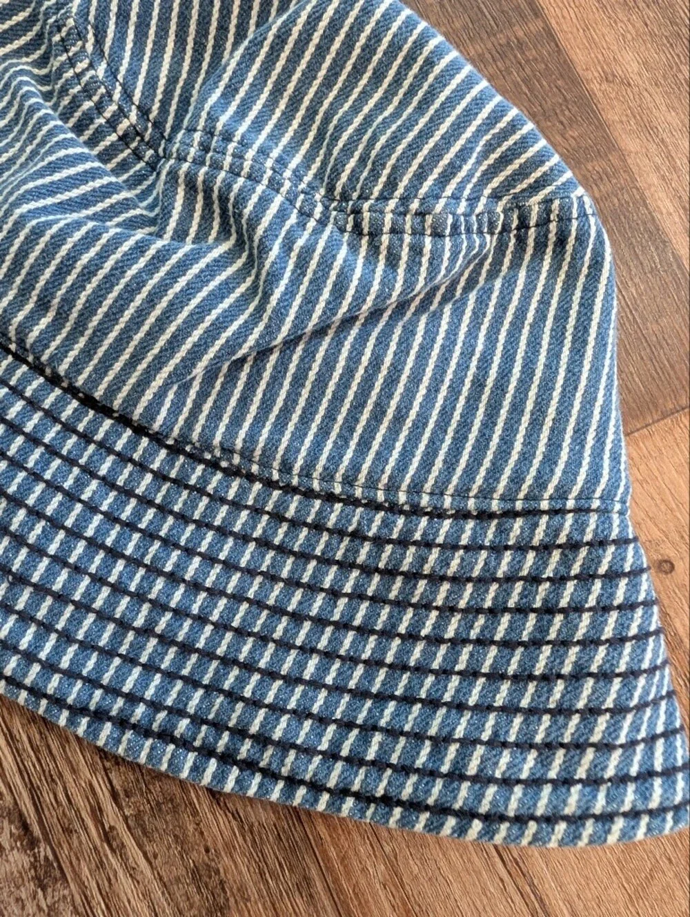 Damson Madder Cotton Washed Denim Stripe Bucket Hat